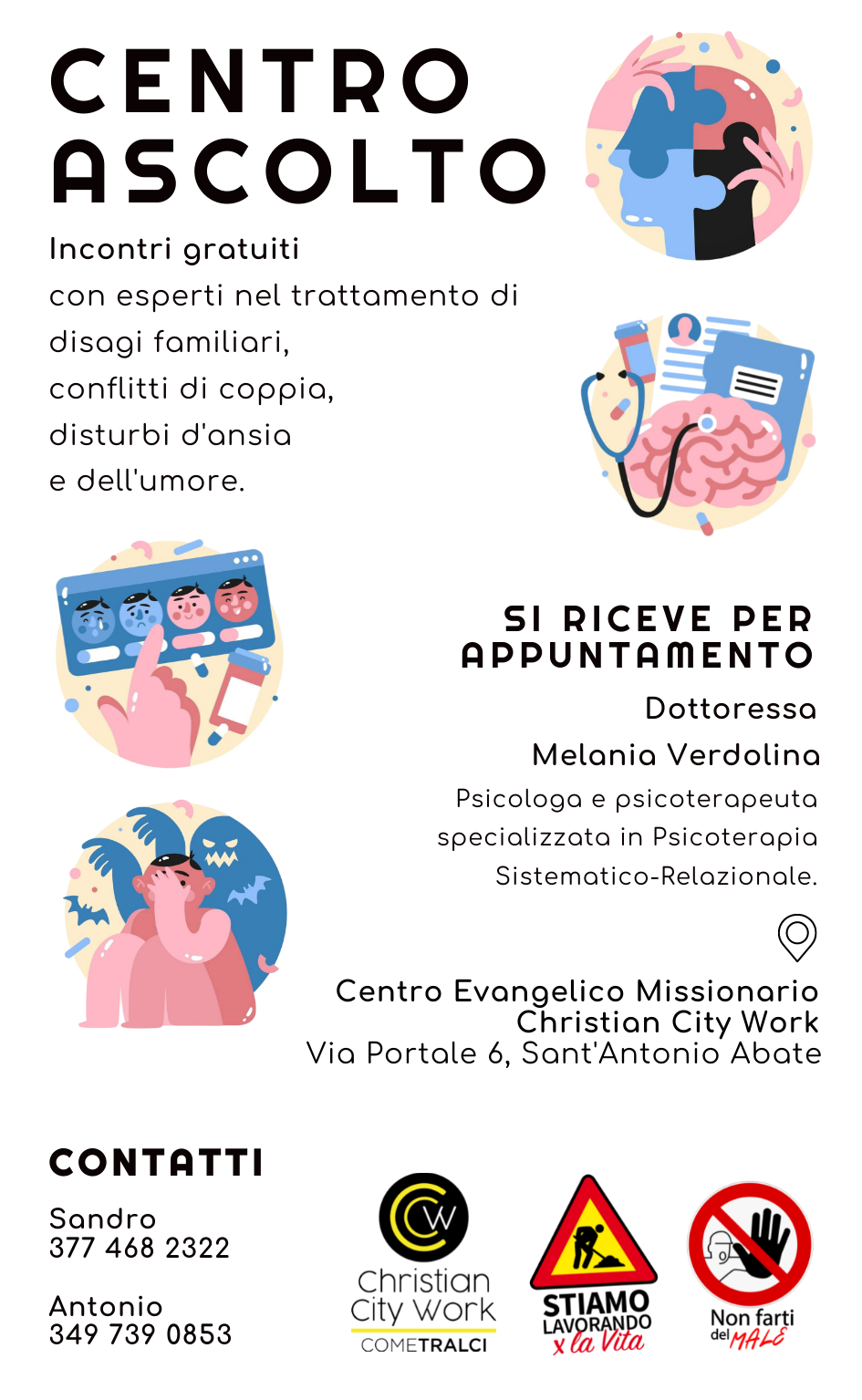 Locandina Centro Ascolto Christian City Work - Sportello di ascolto e supporto psicologico gratuito